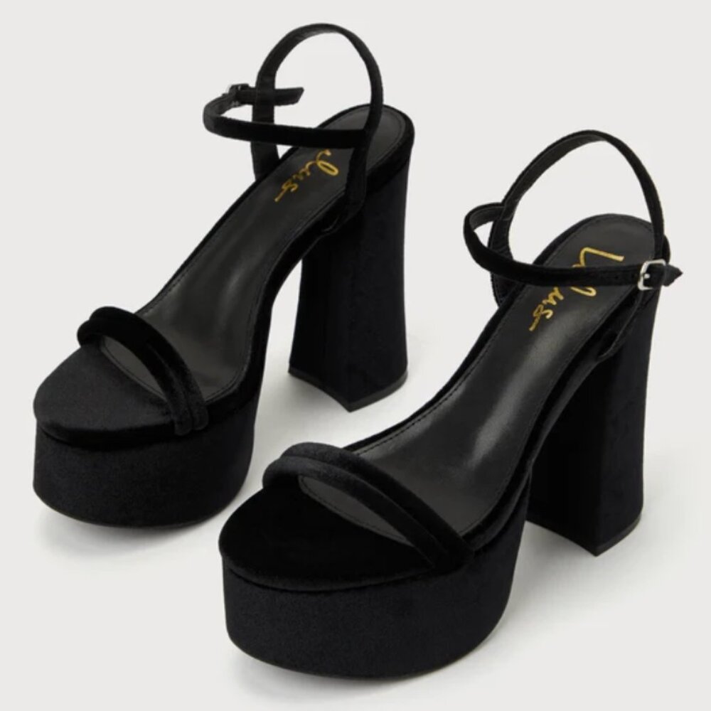 Lulus - Serenitie Platform High Heel Sandals (Black Velvet)
